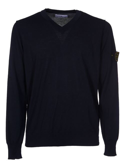 Sweater with V-neck and ribbed workmanship STONE ISLAND | 8115501C4V0020